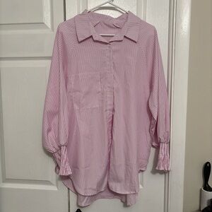 SHEIN Pink Striped Button Down Shirt
